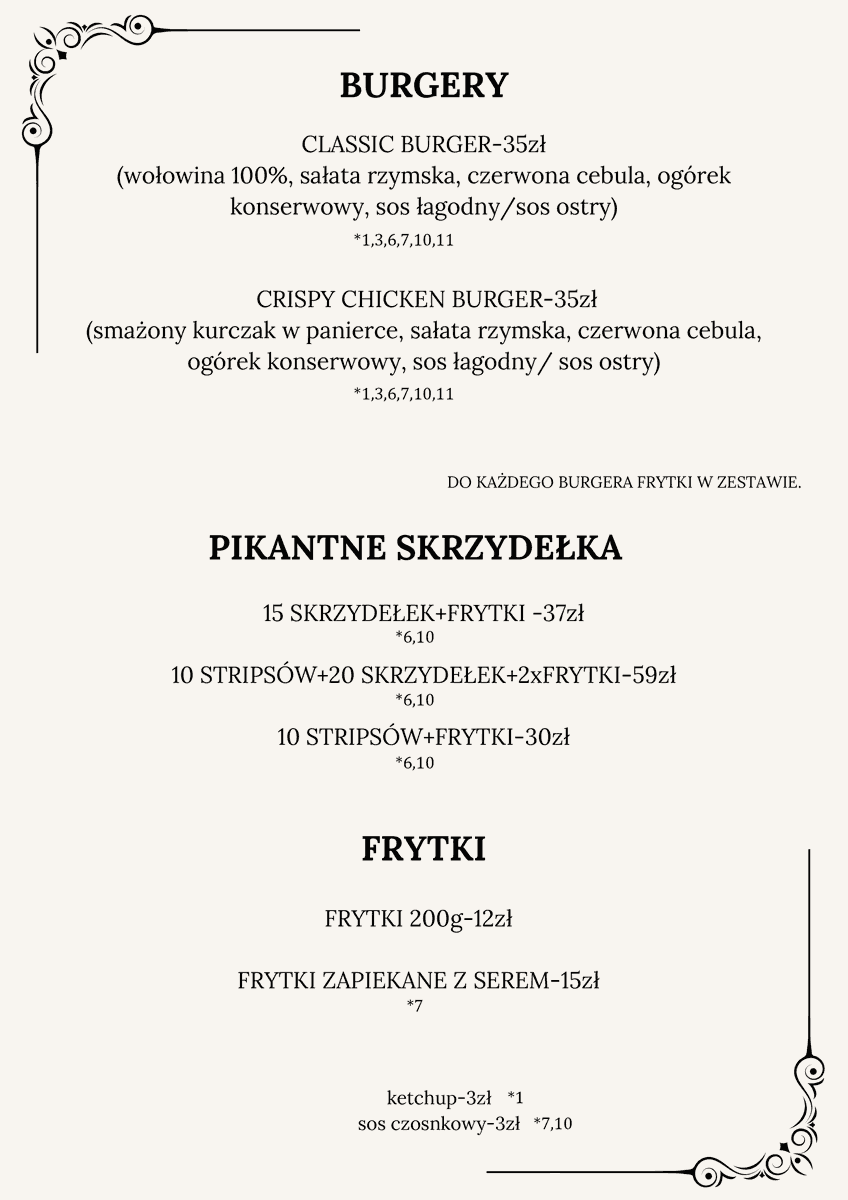 cafe przystań menu burgery