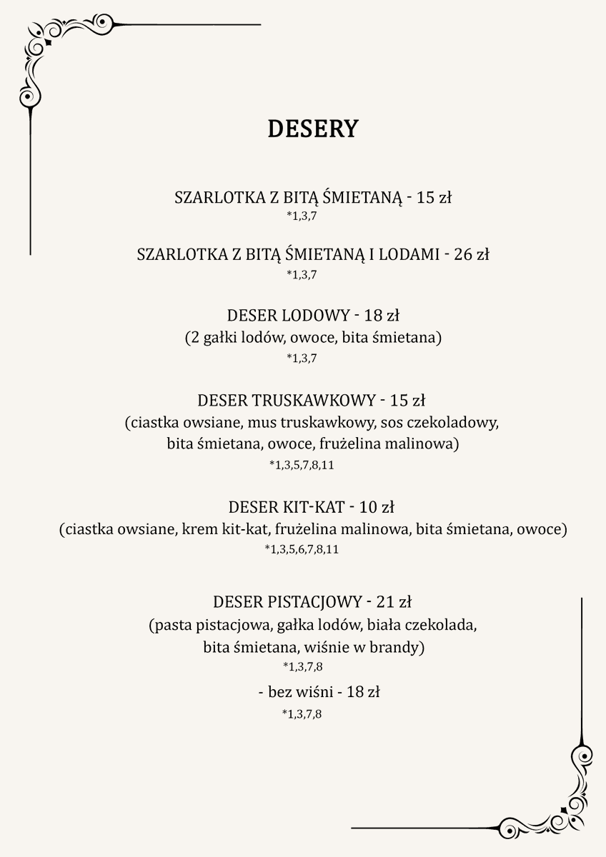 cafe przystań menu desery