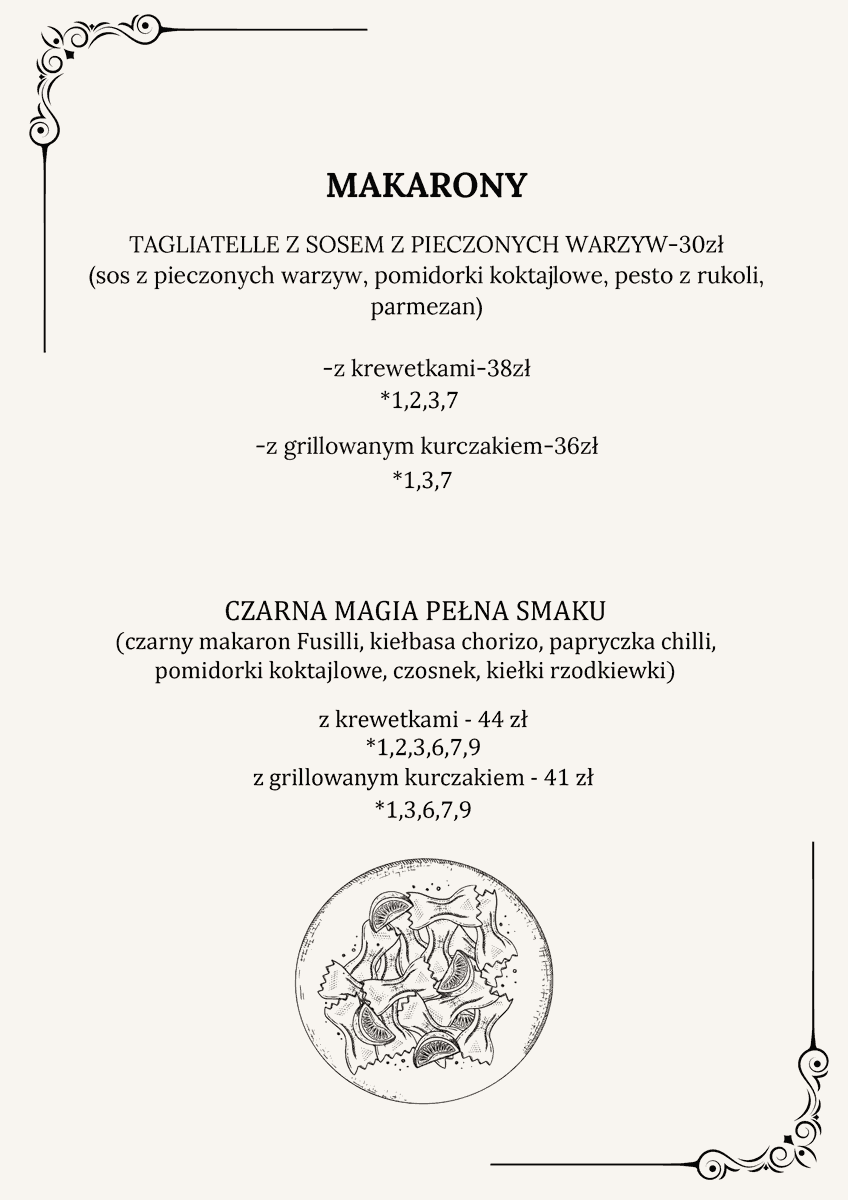 cafe przystań menu makarony