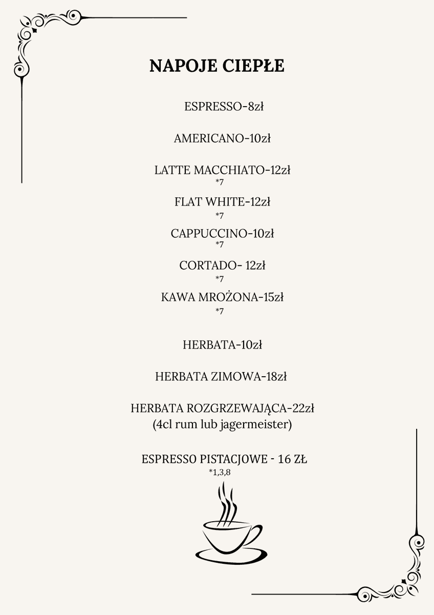 cafe przystań menu napoje