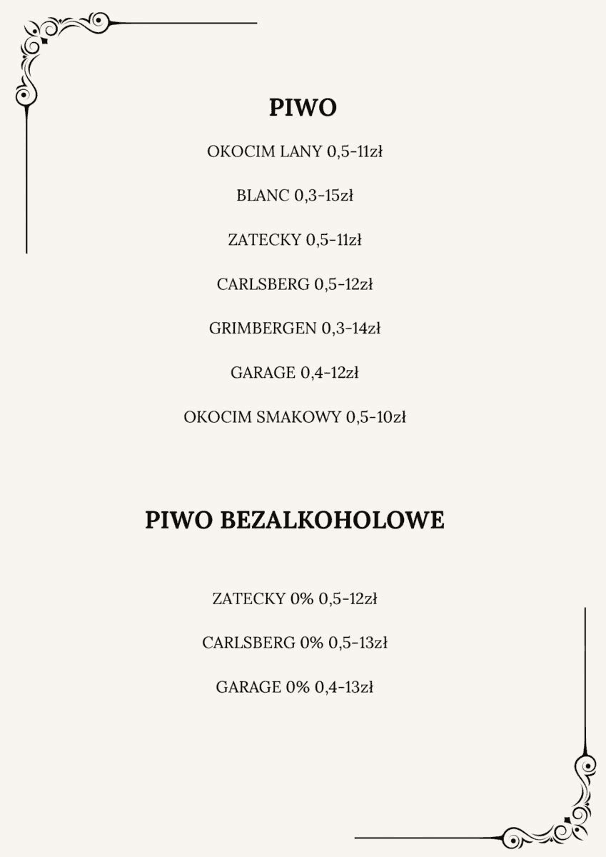 cafe przystań menu piwo